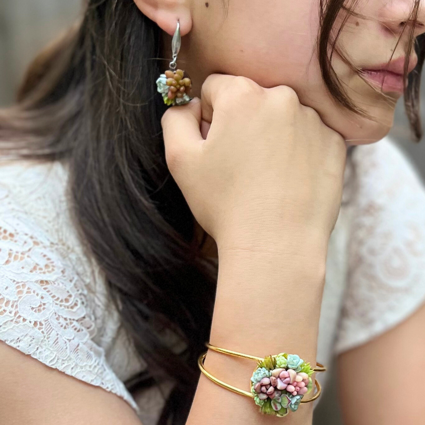 Living Succulent Dangle Earrings