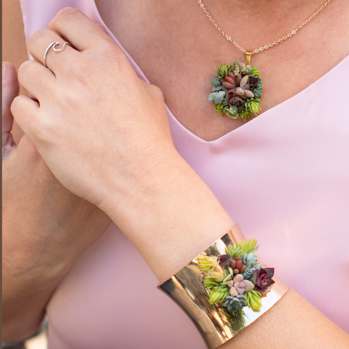 Living Succulent Adjustable Cuff Bracelet